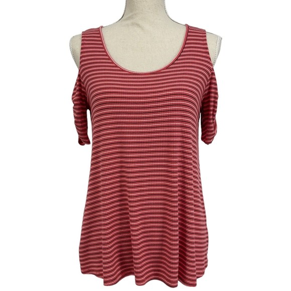 NAIF Tops - Naif Casual Shirt Womens Short Sleeve Striped Ribbed Knit Cold Shoulder Size M